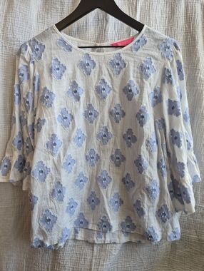 LIKE NEW Lilly Pulitzer Francis Top,  Blue Medallion Jacquard, Size Medium